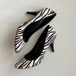 Vintage Genuine Leather Zebra Pony Hair Pumps